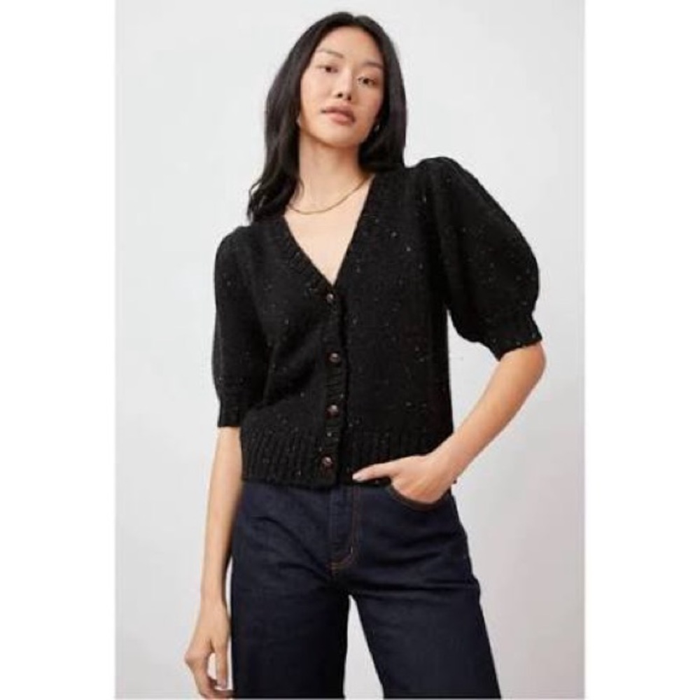 Rails Isla Short Sleeve Knit Cardigan – Black Confetti – Wool Blend